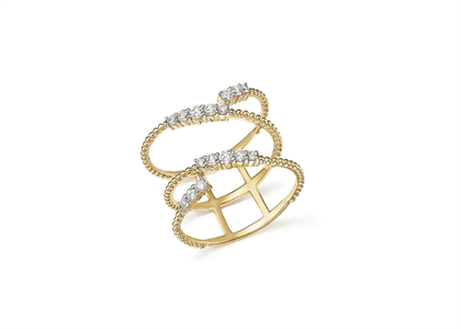 Gold Plated CZ Studded Beaded Stack Ring